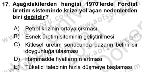 Kent, Planlama ve Afet Risk Yönetimi Dersi 2021 - 2022 Yılı (Final) Dönem Sonu Sınav Soruları 17. Soru