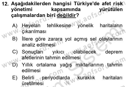 Kent, Planlama ve Afet Risk Yönetimi Dersi 2021 - 2022 Yılı Yaz Okulu Sınav Soruları 12. Soru