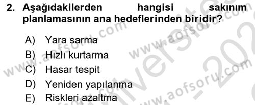 Kent, Planlama ve Afet Risk Yönetimi Dersi 2021 - 2022 Yılı Yaz Okulu Sınav Soruları 2. Soru