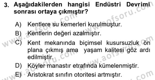 Kent, Planlama ve Afet Risk Yönetimi Dersi 2021 - 2022 Yılı Yaz Okulu Sınav Soruları 3. Soru