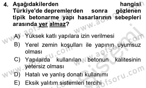 Kent, Planlama ve Afet Risk Yönetimi Dersi 2021 - 2022 Yılı Yaz Okulu Sınav Soruları 4. Soru