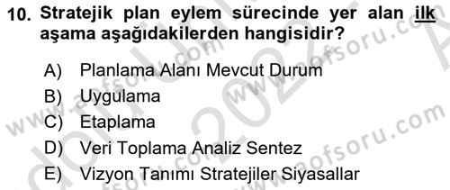 Kent, Planlama ve Afet Risk Yönetimi Dersi Ara Sınavı Deneme Sınav Soruları 10. Soru
