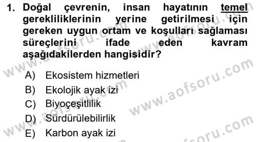 Kent, Planlama ve Afet Risk Yönetimi Dersi 2022 - 2023 Yılı (Final) Dönem Sonu Sınavı 1. Soru