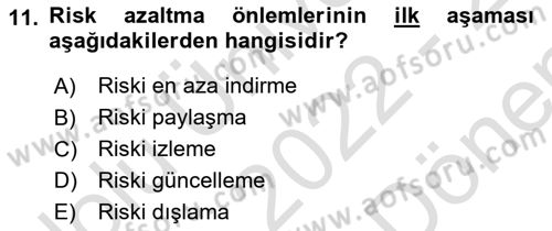 Kent, Planlama ve Afet Risk Yönetimi Dersi 2022 - 2023 Yılı (Final) Dönem Sonu Sınav Soruları 11. Soru