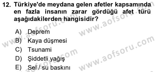 Kent, Planlama ve Afet Risk Yönetimi Dersi 2022 - 2023 Yılı (Final) Dönem Sonu Sınav Soruları 12. Soru
