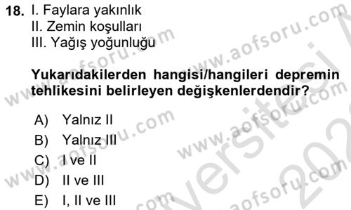 Kent, Planlama ve Afet Risk Yönetimi Dersi 2022 - 2023 Yılı (Final) Dönem Sonu Sınav Soruları 18. Soru