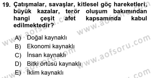 Kent, Planlama ve Afet Risk Yönetimi Dersi 2022 - 2023 Yılı (Final) Dönem Sonu Sınav Soruları 19. Soru