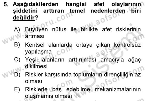 Kent, Planlama ve Afet Risk Yönetimi Dersi 2022 - 2023 Yılı (Final) Dönem Sonu Sınav Soruları 5. Soru