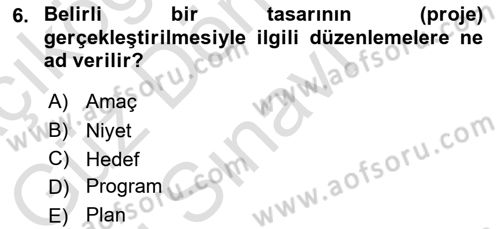 Kent, Planlama ve Afet Risk Yönetimi Dersi 2022 - 2023 Yılı (Final) Dönem Sonu Sınav Soruları 6. Soru