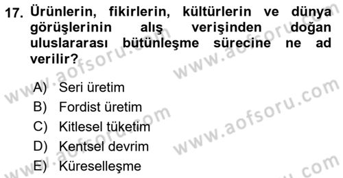 Kent, Planlama ve Afet Risk Yönetimi Dersi 2023 - 2024 Yılı (Vize) Ara Sınavı 17. Soru