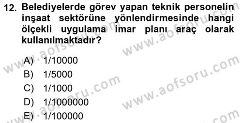 Kent, Planlama ve Afet Risk Yönetimi Dersi 2023 - 2024 Yılı (Final) Dönem Sonu Sınav Soruları 12. Soru