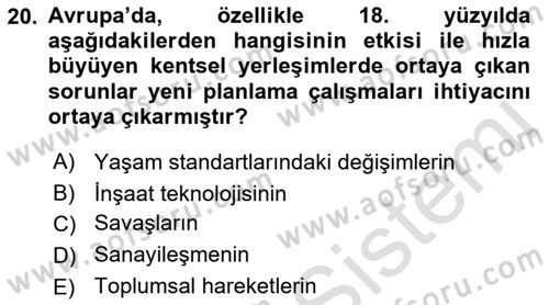 Kent, Planlama ve Afet Risk Yönetimi Dersi 2023 - 2024 Yılı (Final) Dönem Sonu Sınav Soruları 20. Soru