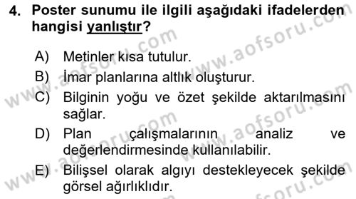 Kent, Planlama ve Afet Risk Yönetimi Dersi 2023 - 2024 Yılı (Final) Dönem Sonu Sınav Soruları 4. Soru
