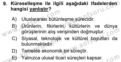 Kent, Planlama ve Afet Risk Yönetimi Dersi 2023 - 2024 Yılı (Final) Dönem Sonu Sınav Soruları 9. Soru