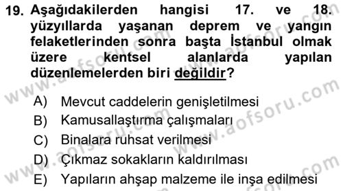 Kent, Planlama ve Afet Risk Yönetimi Dersi 2023 - 2024 Yılı Yaz Okulu Sınavı 19. Soru