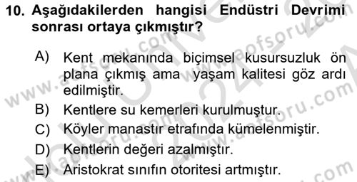 Kent, Planlama ve Afet Risk Yönetimi Dersi Ara Sınavı Deneme Sınav Soruları 10. Soru