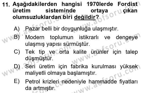 Kent, Planlama ve Afet Risk Yönetimi Dersi Ara Sınavı Deneme Sınav Soruları 11. Soru