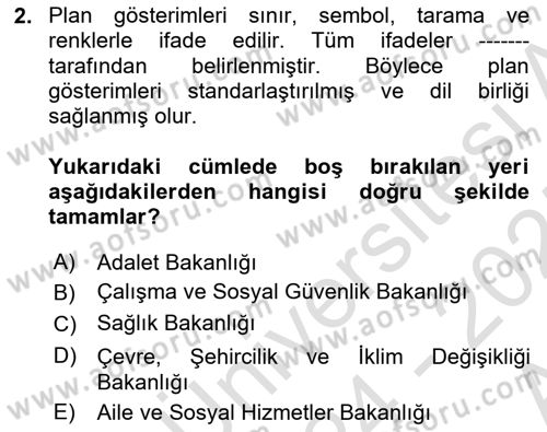 Kent, Planlama ve Afet Risk Yönetimi Dersi Ara Sınavı Deneme Sınav Soruları 2. Soru
