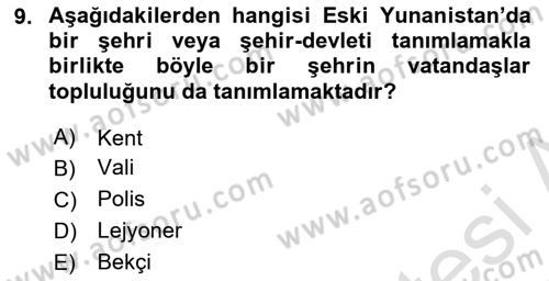 Kent, Planlama ve Afet Risk Yönetimi Dersi Ara Sınavı Deneme Sınav Soruları 9. Soru