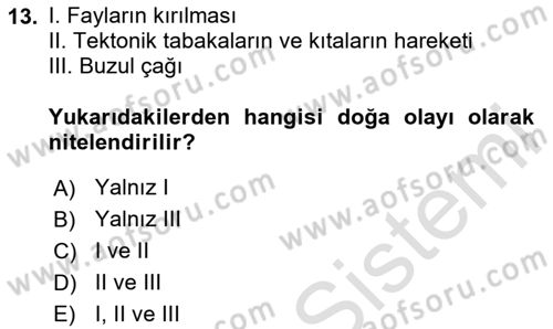 Kent, Planlama ve Afet Risk Yönetimi Dersi 2024 - 2025 Yılı (Final) Dönem Sonu Sınav Soruları 13. Soru