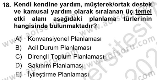 Kent, Planlama ve Afet Risk Yönetimi Dersi 2024 - 2025 Yılı (Final) Dönem Sonu Sınav Soruları 18. Soru