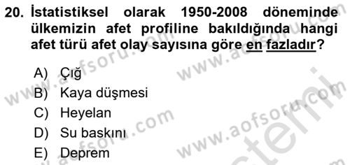 Kent, Planlama ve Afet Risk Yönetimi Dersi 2024 - 2025 Yılı (Final) Dönem Sonu Sınav Soruları 20. Soru