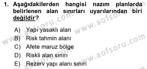 Kent, Planlama ve Afet Risk Yönetimi Dersi 2024 - 2025 Yılı Yaz Okulu Sınav Soruları 1. Soru