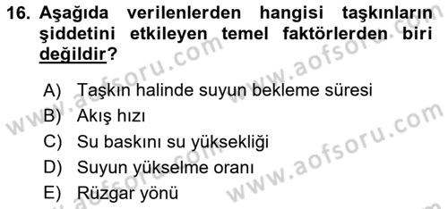 Kent, Planlama ve Afet Risk Yönetimi Dersi 2024 - 2025 Yılı Yaz Okulu Sınav Soruları 16. Soru