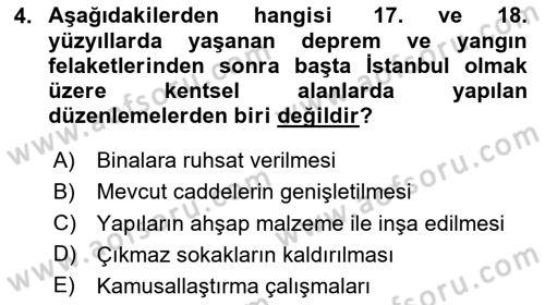 Kent, Planlama ve Afet Risk Yönetimi Dersi 2024 - 2025 Yılı Yaz Okulu Sınav Soruları 4. Soru