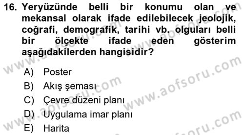 Kent, Planlama ve Afet Risk Yönetimi Dersi 2025 - 2026 Yılı (Vize) Ara Sınav Soruları 16. Soru