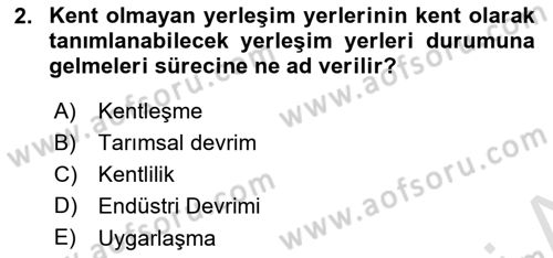 Kent, Planlama ve Afet Risk Yönetimi Dersi 2025 - 2026 Yılı (Vize) Ara Sınav Soruları 2. Soru