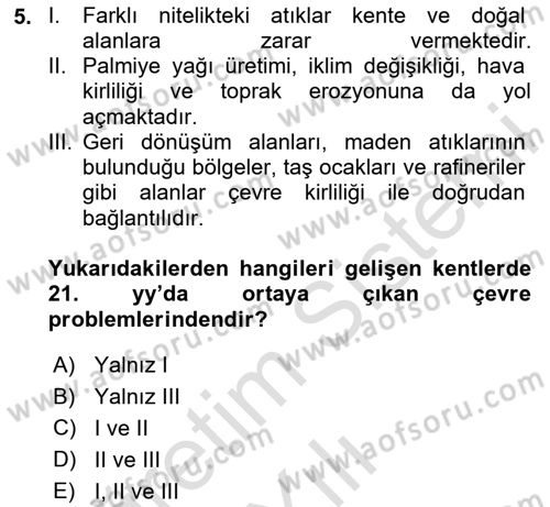 Kent, Planlama ve Afet Risk Yönetimi Dersi 2025 - 2026 Yılı (Vize) Ara Sınav Soruları 5. Soru