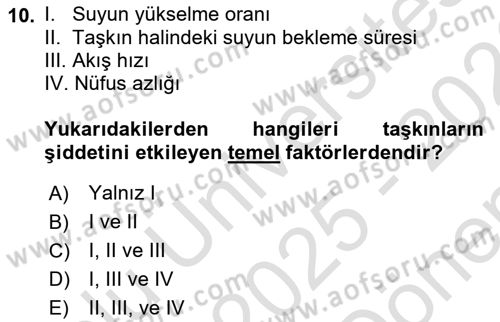 Kent, Planlama ve Afet Risk Yönetimi Dersi 2025 - 2026 Yılı (Final) Dönem Sonu Sınav Soruları 10. Soru