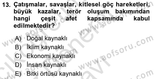 Kent, Planlama ve Afet Risk Yönetimi Dersi 2025 - 2026 Yılı (Final) Dönem Sonu Sınav Soruları 13. Soru