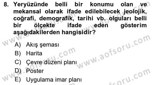 Kent, Planlama ve Afet Risk Yönetimi Dersi 2025 - 2026 Yılı (Final) Dönem Sonu Sınav Soruları 8. Soru