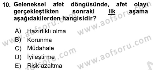 Kent, Planlama ve Afet Risk Yönetimi Dersi 2025 - 2026 Yılı Yaz Okulu Sınav Soruları 10. Soru