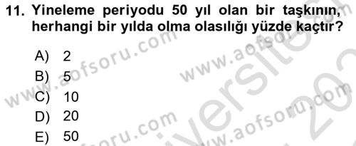 Kent, Planlama ve Afet Risk Yönetimi Dersi 2025 - 2026 Yılı Yaz Okulu Sınav Soruları 11. Soru