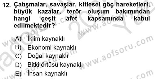 Kent, Planlama ve Afet Risk Yönetimi Dersi 2025 - 2026 Yılı Yaz Okulu Sınav Soruları 12. Soru