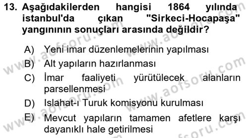 Kent, Planlama ve Afet Risk Yönetimi Dersi 2025 - 2026 Yılı Yaz Okulu Sınav Soruları 13. Soru
