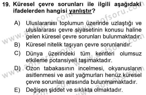 Kent, Planlama ve Afet Risk Yönetimi Dersi 2025 - 2026 Yılı Yaz Okulu Sınav Soruları 19. Soru