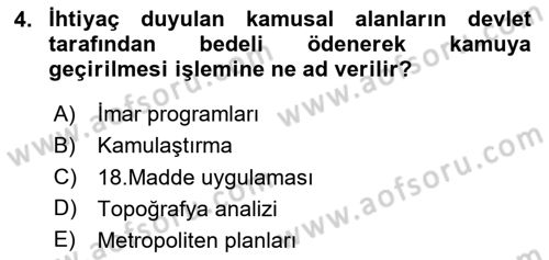 Kent, Planlama ve Afet Risk Yönetimi Dersi 2025 - 2026 Yılı Yaz Okulu Sınav Soruları 4. Soru