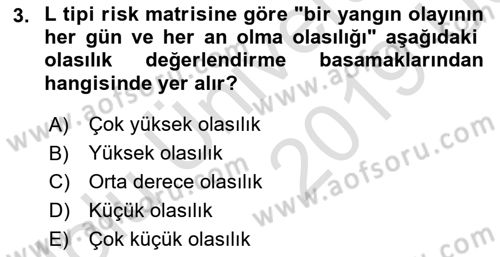 Yangın ve Yangın Güvenliği Dersi 2018 - 2019 Yılı 3 Ders Sınavı 3. Soru