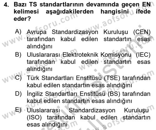 Yangın ve Yangın Güvenliği Dersi 2018 - 2019 Yılı Yaz Okulu Sınav Soruları 4. Soru