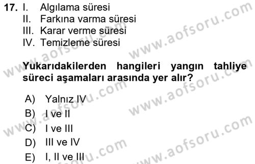Yangın ve Yangın Güvenliği Dersi 2020 - 2021 Yılı Yaz Okulu Sınav Soruları 17. Soru