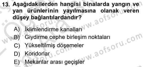 Yangın ve Yangın Güvenliği Dersi 2021 - 2022 Yılı (Vize) Ara Sınav Soruları 13. Soru