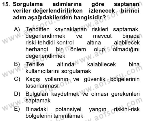 Yangın ve Yangın Güvenliği Dersi 2021 - 2022 Yılı (Vize) Ara Sınav Soruları 15. Soru