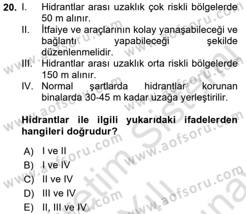 Yangın ve Yangın Güvenliği Dersi 2021 - 2022 Yılı (Final) Dönem Sonu Sınavı 20. Soru