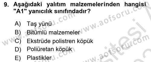 Yangın ve Yangın Güvenliği Dersi 2021 - 2022 Yılı (Final) Dönem Sonu Sınavı 9. Soru