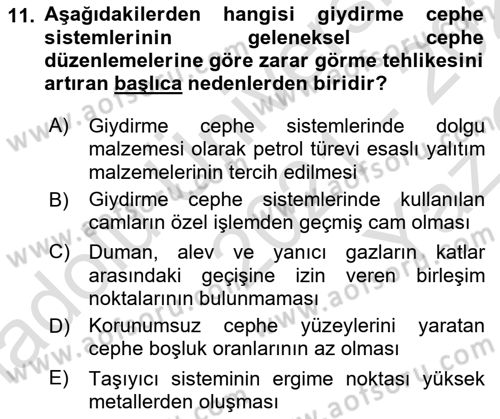 Yangın ve Yangın Güvenliği Dersi 2021 - 2022 Yılı Yaz Okulu Sınav Soruları 11. Soru