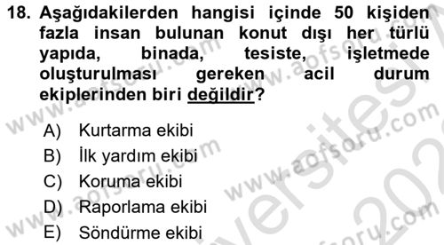 Yangın ve Yangın Güvenliği Dersi 2021 - 2022 Yılı Yaz Okulu Sınav Soruları 18. Soru